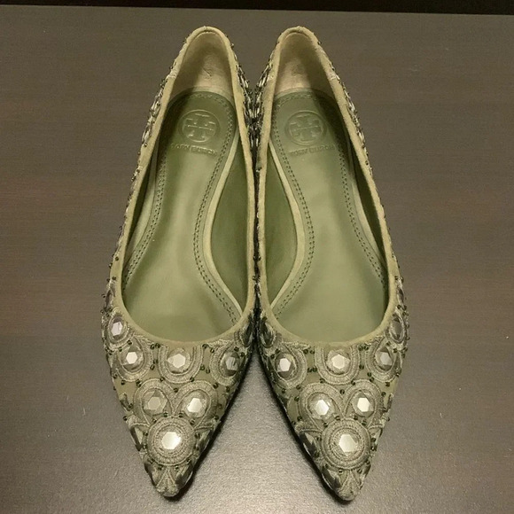 TORY BURCH NWOT Yasmin Ballet Pointed Toe Flats in Olivo Multi - Picture 6 of 12
